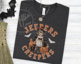 Vintage Halloween Creepy T-Shirt, Spooky Season Black Cat Crewneck Tee