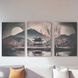 Black Printable Wall Art, Set of 3 Scenic Cherry Blossom Modern Prints, for Bedroom, Living Room, Kitchen or Wall Decor, Black Art Prints