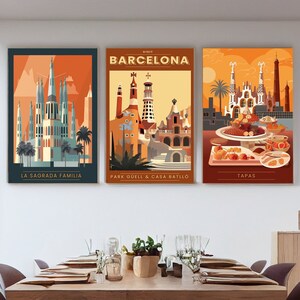 Barcelona Travel Posters, Set of 3 Spanish Art Prints, Vintage Neutral Art, Barcelona Spain Poster, Printable Travel,Digital Download