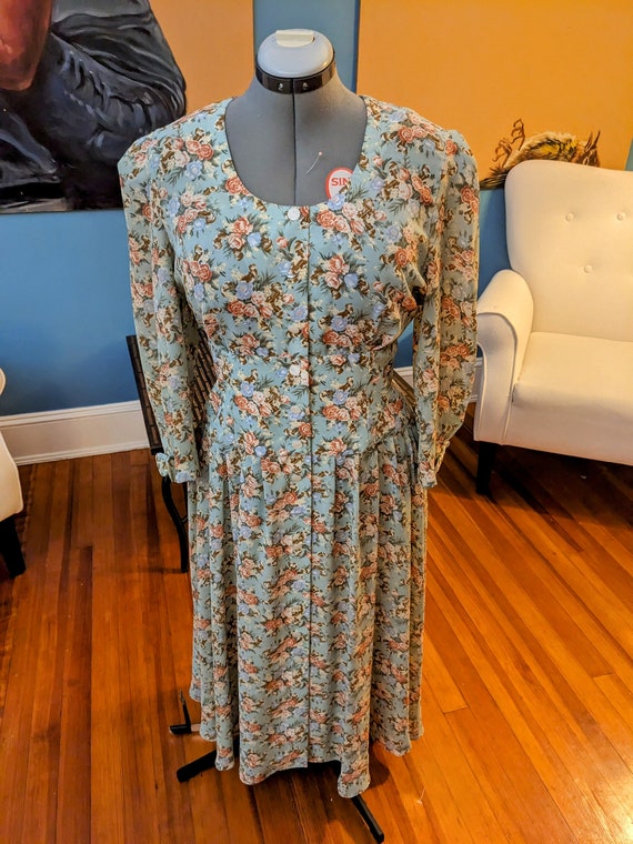 1990s Teal and Roses Dress (new with tags)