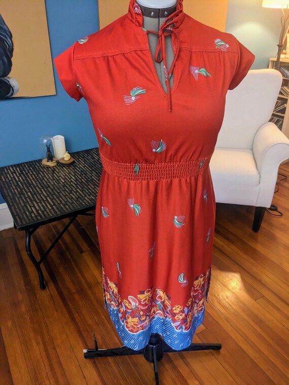 1970s Tropical Red Sundress - image 2