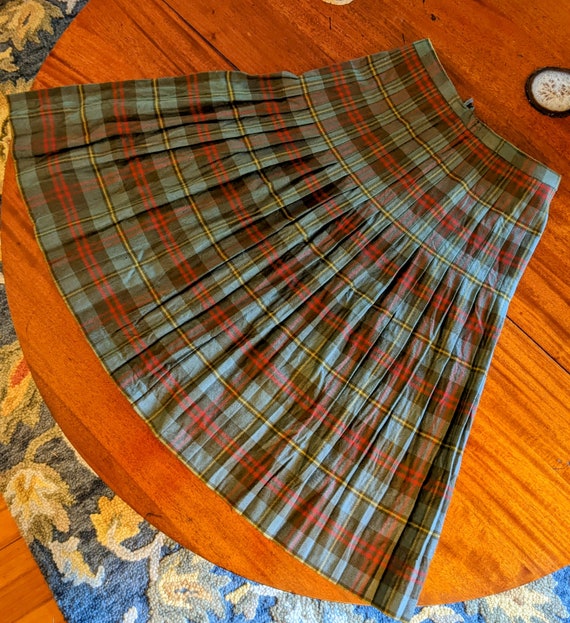 1960s Green Plaid Scottish Wool Skirt