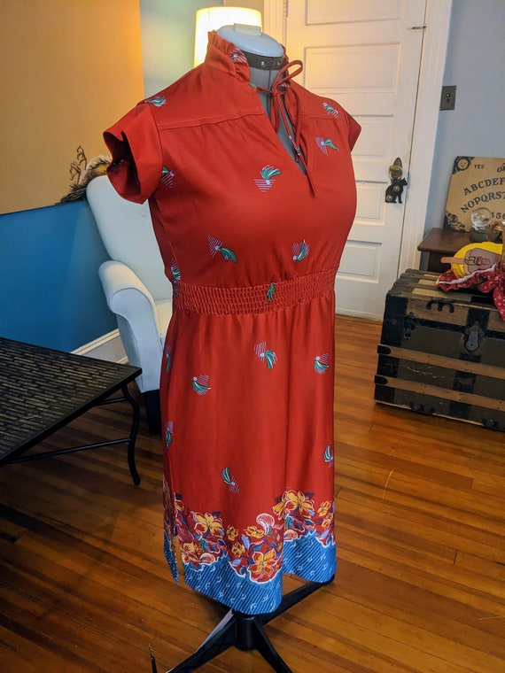 1970s Tropical Red Sundress - image 3