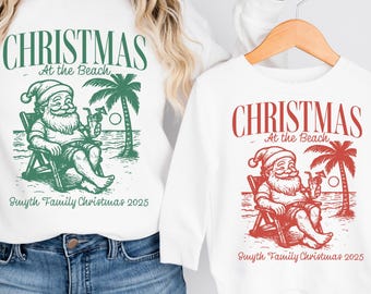 Matching family Christmas beach vacation shirt Group Xmas at the beach trip sweatshirt Matching cousins siblings 2025 shirt with names