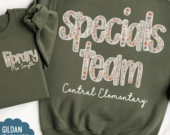 Comfort Colors librarian shirt, Specials team matching shirts, Custom school librarian floral sweatshirt, Library teacher appreciation gift
