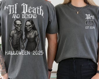 Comfort Colors couples matching Halloween shirt costume Funny first Halloween married gift Personalized Mr  Mrs shirt with established date