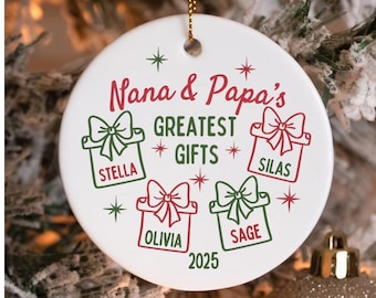 Custom grandparent ornament with grandkid names, Personalized Christmas gift for Nana and Papa, Sentimental gift from grandchildren