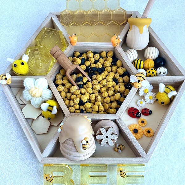 Spring Bee Sensory bin Loose parts Tinker tray Montessori Sensory playdough kit Resin letters Open ended play Kids gift Fine motor