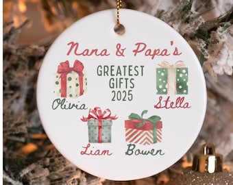 Custom grandparent ornament with grandkid names, Personalized Christmas gift for Nana and Papa, Sentimental gift from grandchildren