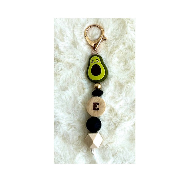 Personalized avocado keychain Silicone crochet beads Name keychain Girls gift for women Backpack keychain New driver gift Purse charm