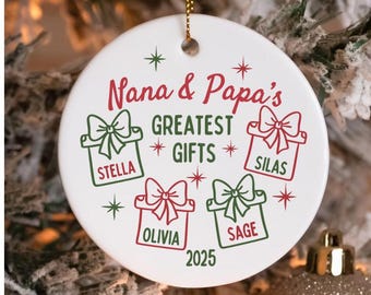 Custom grandparent ornament with grandkid names, Personalized Christmas gift for Nana and Papa, Sentimental gift from grandchildren