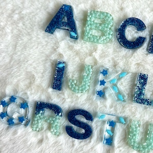 Handmade resin ocean alphabet letters Montessori toolToddler toy Educational toy Sensory bin Homeschool Sensory play Toddler gift Kids gift