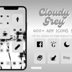 400+ Grey Minimalistic Aesthetic App Icons, Gray IOS Icon Set, Monochrome Android Icon Pack, Phone Widget and Wallpaper Background