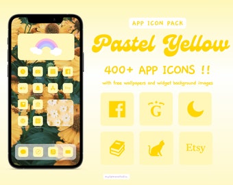 Pastel Yellow App Icons: 400+ iOS Android Icons, Wallpapers (Digital Download)