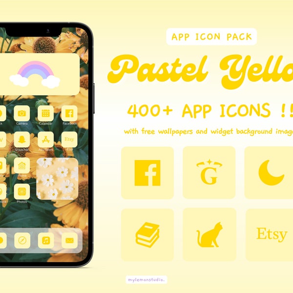 400+ Yellow Pastel Minimal Aesthetic App Icons, Light Yellow IOS Icon Set, Android Icon Pack, Phone Widget and Wallpaper Backgrounds