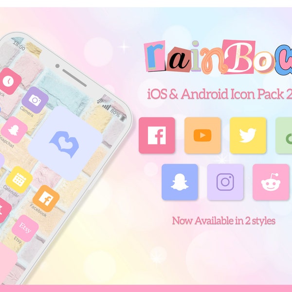 6700+ Rainbow Pastel Colours App Icons, Cute Minimalistic Aesthetic IOS Icon Set, Colourful Android Icons, Rainbow Palette iPhone Icon Pack