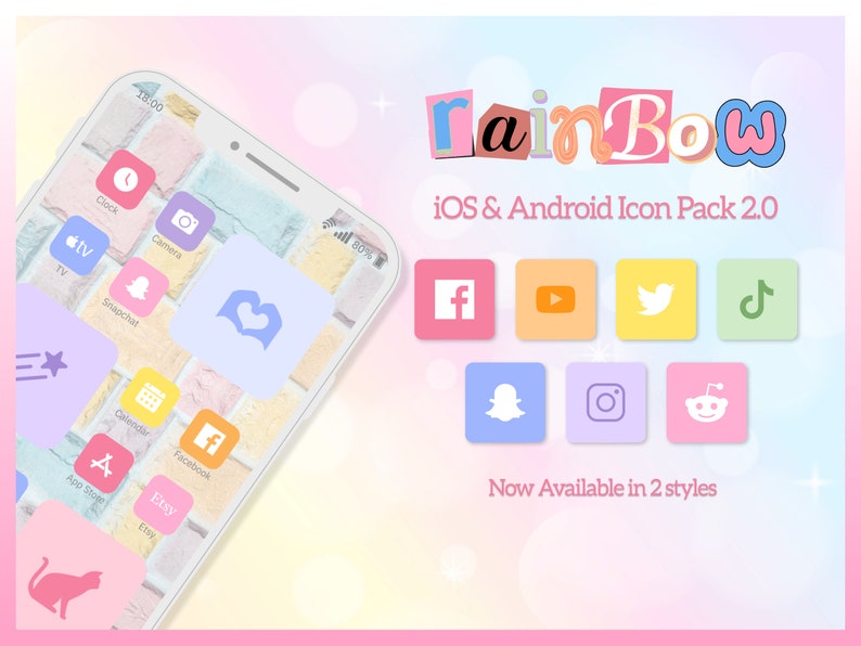 6700 Rainbow Pastel Colours App Icons, Cute Minimalistic Aesthetic IOS Icon Set, Colourful Android Icons, Rainbow Palette iPhone Icon Pack image 1