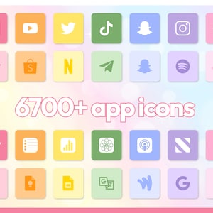 6700 Rainbow Pastel Colours App Icons, Cute Minimalistic Aesthetic IOS Icon Set, Colourful Android Icons, Rainbow Palette iPhone Icon Pack image 2