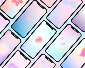 Cute Aura Gradient Phone Wallpaper Pack, Pastel Colours IOS Wallpaper Bundle, Gradient Aesthetic Android Wallpaper Bundle, Digital Download