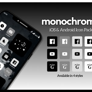 2000+ Monochrome iOS App Icons, Black and White Aesthetic Android Icons, Minimal Phone Icon Pack, Phone Widget and Wallpaper Backgrounds