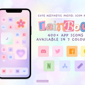 2800+ Rainbow Pastel Colours App Icons, Cute Colourful Palette Minimalistic Aesthetic IOS Icon Set, Simple Rainbow Android iPhone Icon Pack