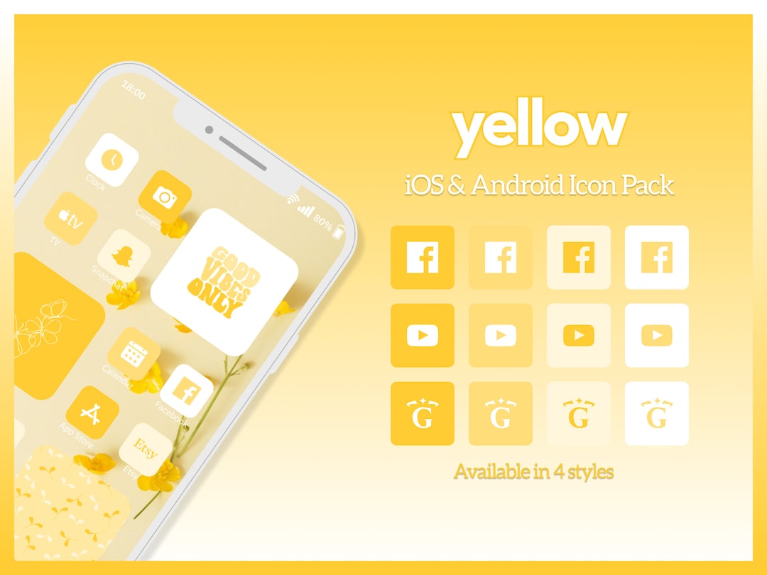 1800 Yellow Aesthetic Ios App Icons, Pastel Yellow Android Phone Icons