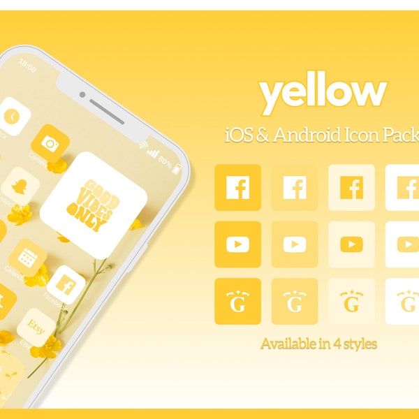 1800+ Yellow Aesthetic iOS App Icons, Pastel Yellow Android Phone Icons, Minimal Phone Icon Pack, Phone Widget and Wallpaper Backgrounds