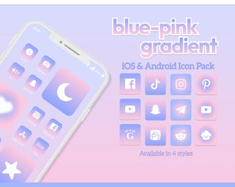 Blue Pink Gradient App Icons, iOS Android Phone Theme (Digital Download)