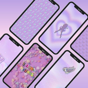 Y2K Purple Aesthetic Phone Wallpaper Pack, Cute Retro Aesthetic IOS Wallpaper Bundle, Pink Purple Android Wallpaper Bundle, Digital Download