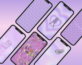 Y2K Purple Aesthetic Phone Wallpaper Pack, Cute Retro Aesthetic IOS Wallpaper Bundle, Pink Purple Android Wallpaper Bundle, Digital Download