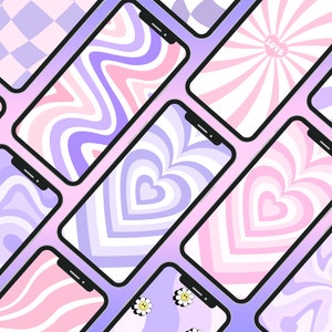 Retro Pattern Phone Wallpaper Pack, Y2K Pink Purple Aesthetic IOS Wallpaper Bundle, Cute 70s 80s Android Wallpaper Bundle, Digital Download