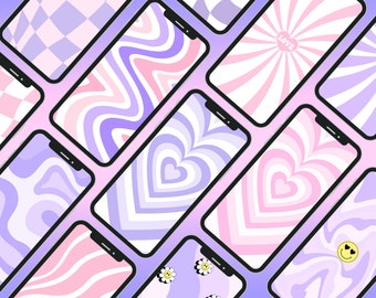 Retro Pattern Phone Wallpaper Pack, Y2K Pink Purple Aesthetic IOS Wallpaper Bundle, Cute 70s 80s Android Wallpaper Bundle, Digital Download