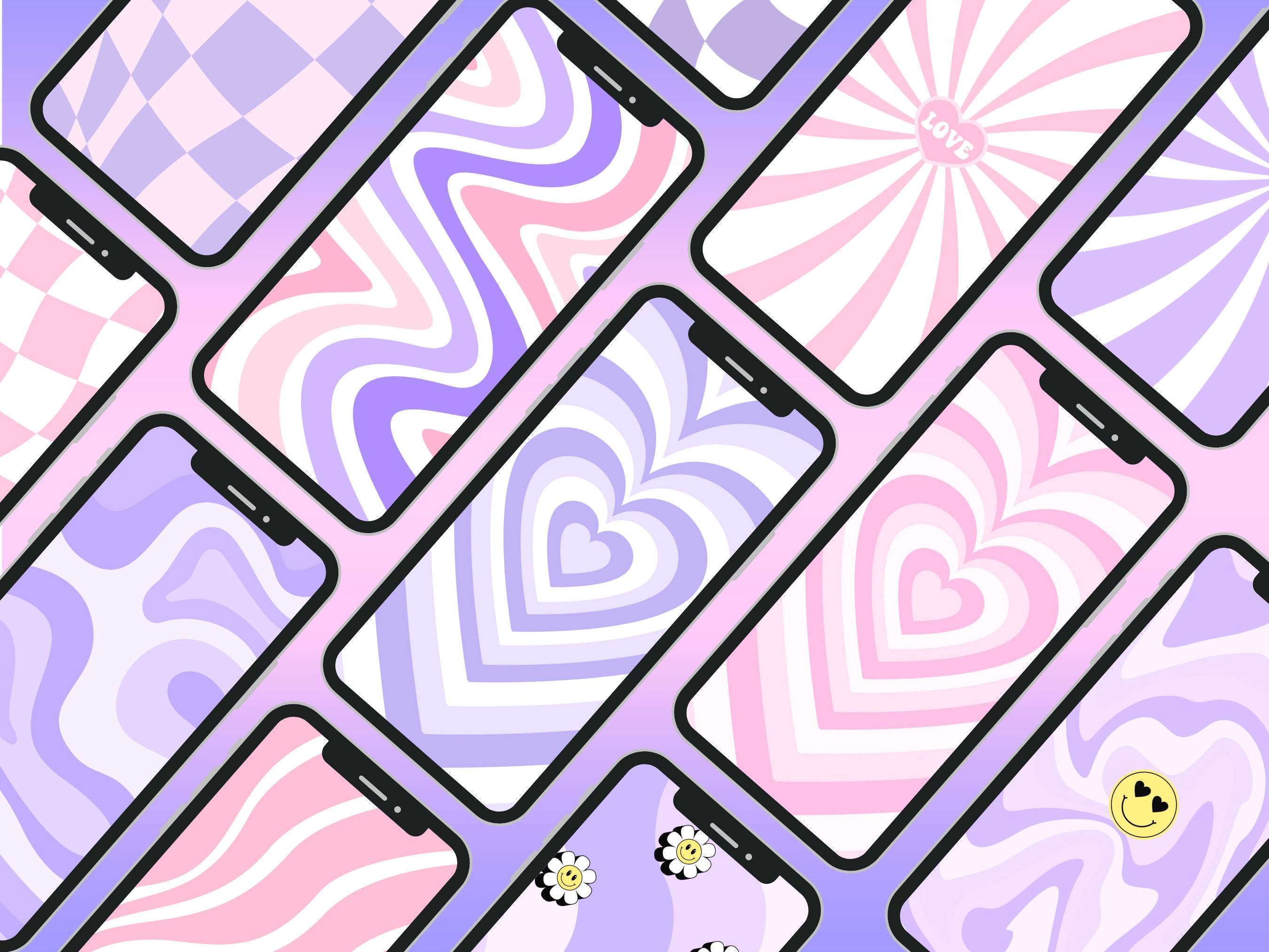 Retro Pattern Phone Wallpaper Pack Y2K Pink Purple (Download Now) 