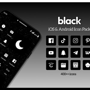 400+ Black Minimalistic App Icons, Black Clean Aesthetic IOS Icon Set, Monochrome Android Icon Pack, Phone Widget and Wallpaper Background