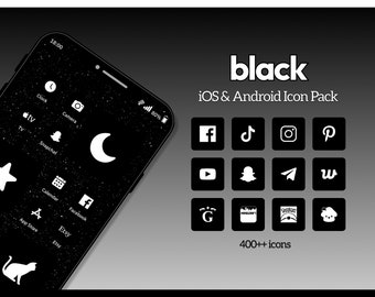 400+ Black Minimalistic App Icons, Black Clean Aesthetic IOS Icon Set, Monochrome Android Icon Pack, Phone Widget and Wallpaper Background