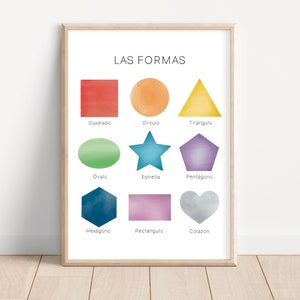 Las Formas, Spanish Educational Shapes, Printable Wall Art, Montessori Homeschool Nursery Decor, Rainbow Wall Art, Digital Download
