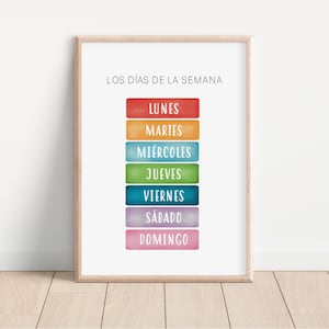 Los Días De La Semana, Spanish Days Of The Week, Educational Poster, Printable Wall Art, Montessori Homeschool Nursery, Rainbow, Español