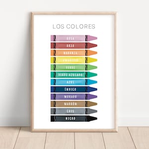 Los Colores, Spanish Educational Colors, Printable Wall Art, Montessori Homeschool Nursery Decor, Rainbow Wall Art, Digital Download