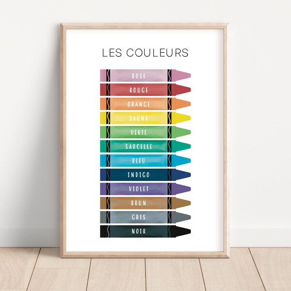 Couleurs, French Educational Colors Art Print, Printable Wall Art, Montessori Homeschool Nursery Decor, Rainbow Wall Art, Digital Download