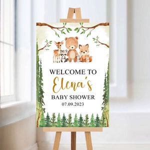 Editable Woodland Baby Shower Welcome Sign, Woodland Animals Poster, Jungle Adventure Theme, Oh Baby, ABS140