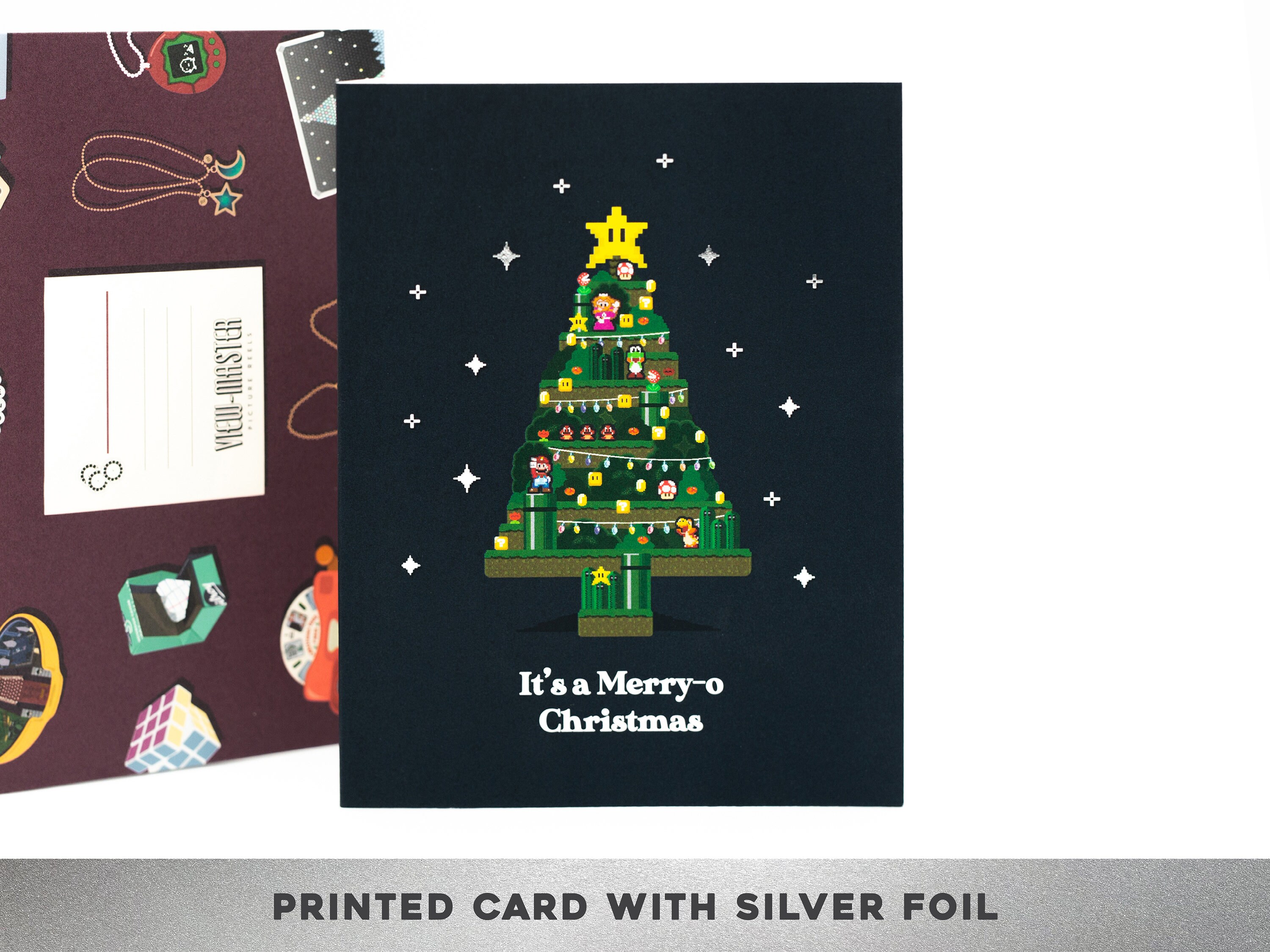 SILVER FOIL It's a Merry-O Christmas, 90s card, Love card, Care card, Mario Holiday card