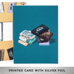 Cintas retro con lámina de plata, tarjeta de los 90, tarjeta "solo porque sí", cintas retro, tarjeta de amor, tarjeta de cariño, tarjeta de música, tarjeta de mejores amigos, tarjeta de época