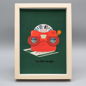 SILBERFOLIE Just Like Magic, 90er Jahre Wand Kunst Illustration, Viewmaster physischer Druck, Vintage Druck, Weihnachtsbaum Farm Druck