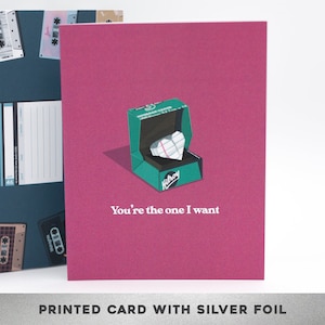 SILVER FOIL Eres el que quiero, tarjeta de los años 90, Tarjeta pensando en ti, Anillo de papel, Tarjeta de amor, Tarjeta de cuidado, Tarjeta de aniversario, Tarjeta de propuesta