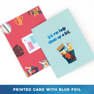 BLAUWE FOLIE Laat me helpen een beetje op te ruimen, Liefdeskaart verzenden, Denk aan je kaart, Liefdeskaart, Miss je kaart, Kaart voor vriend