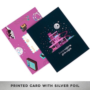 ZILVEREN FOLIE Elke avond is Girls Night, Thinking of You Card, Care Card, Vriendschapskaart, Valentijnsdag, Galentines Day