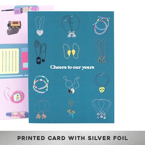 Feuille d'argent, carte des années 90, carte pensée pour vous, bracelet de l'amitié, carte d'amour, carte de soins, carte de l'amitié, carte BFF