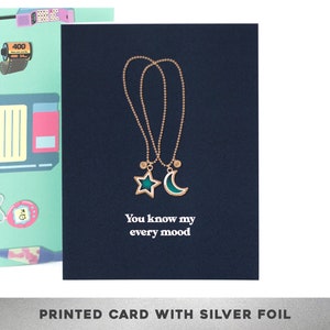 FEUILLE D’ARGENT Vous connaissez toutes mes humeurs, carte des années 90, Carte Thinking of You, Collier d’humeur, Carte d’amour, Carte de soins, Carte d’amitié, Carte BFF