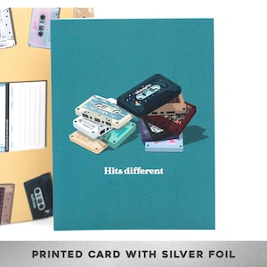 SILVER FOIL Hits Different, carte des années 90, Thinking of You Card, Throwback tapes, Love card, Care card, Friendship card, BFF card