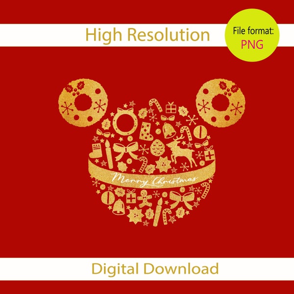 Glittering Christmas shiny ball Mouse design in Glamorous style Printable digital download PNG image